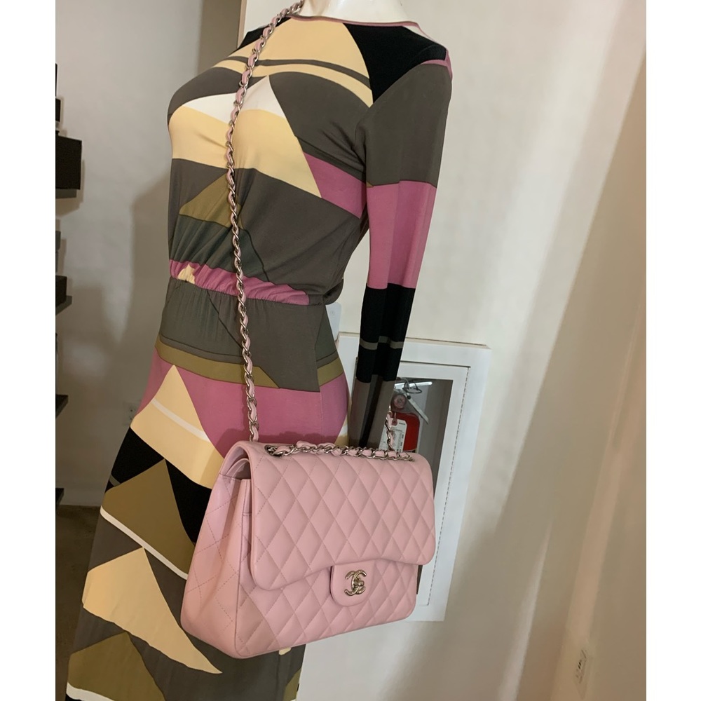 Authentic Chanel Timeless Lambskin Leather Jumbo Double Flap